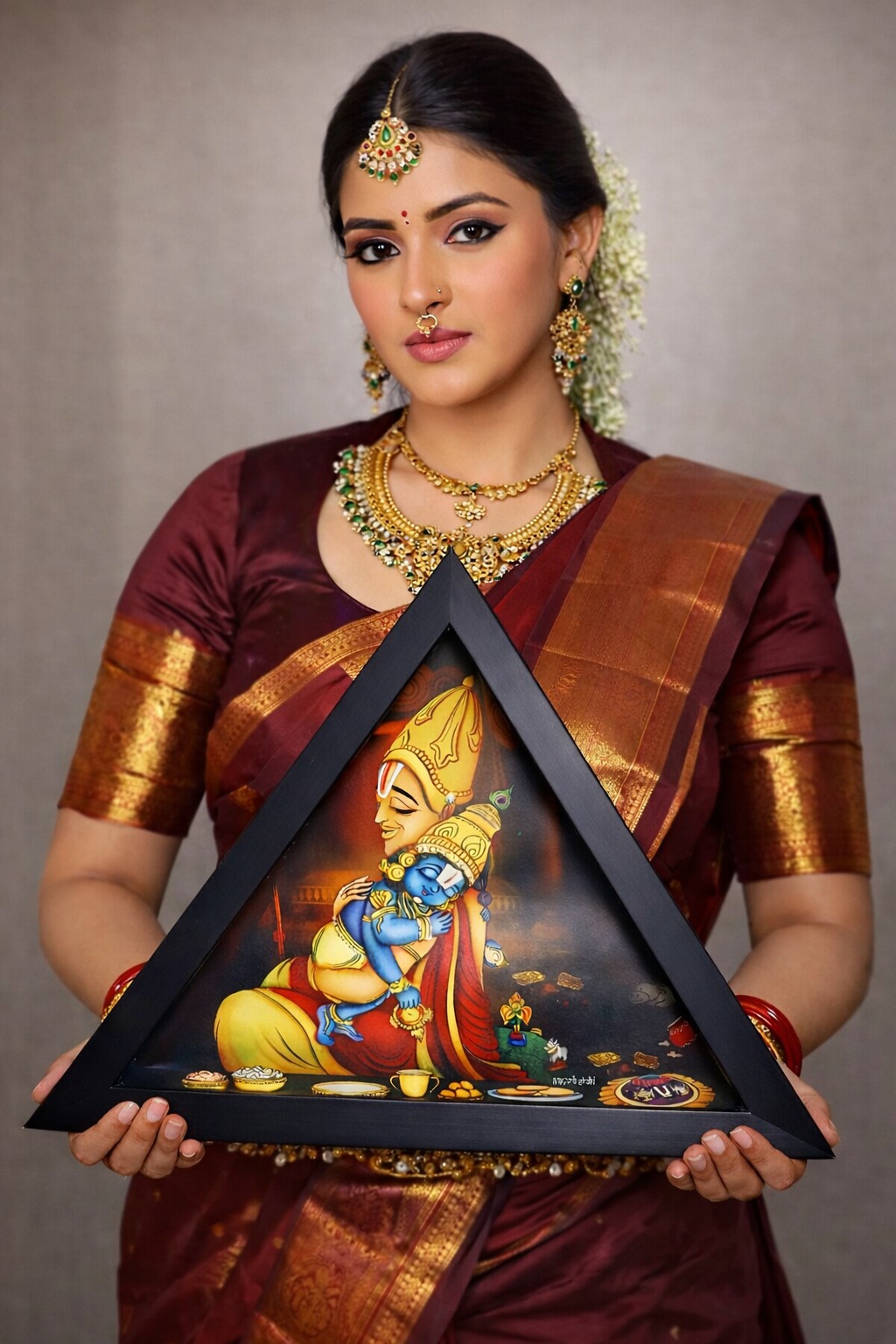 Sacred Annamayya’s divine Embrace of Lord Balaji - Antique Black Triangle Sanctum