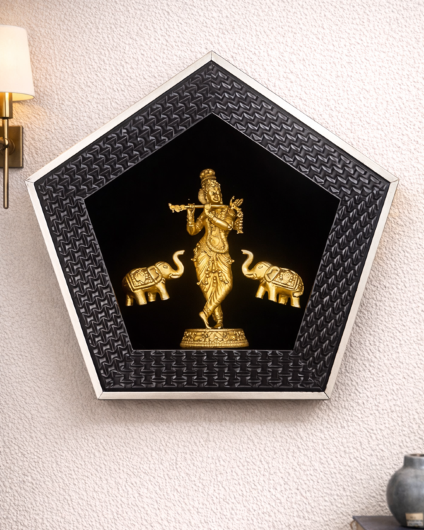 Lord Krishna With Elephants in Pentagon Shaped Sanctum- Pure Brass