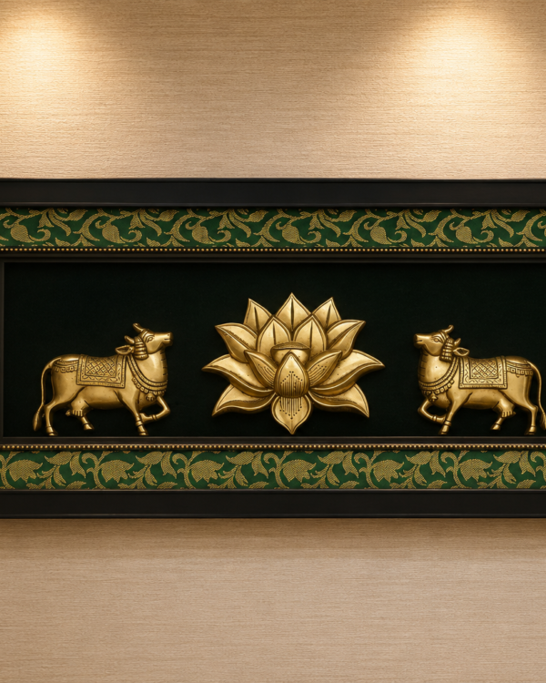 The Imperial Lotus Sanctum With Kamadhenu - Pure Brass Idols