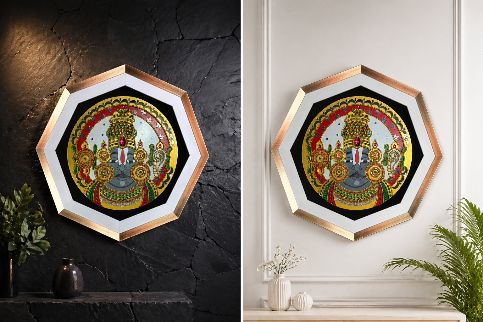 Lord Balaji Lippan Art - Divine Octagon Statement Gallery Frame