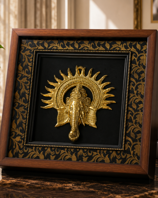 Lord Ganesha Divine Sanctum - Regal Cloth Backdrop - Antique Gallery Frame