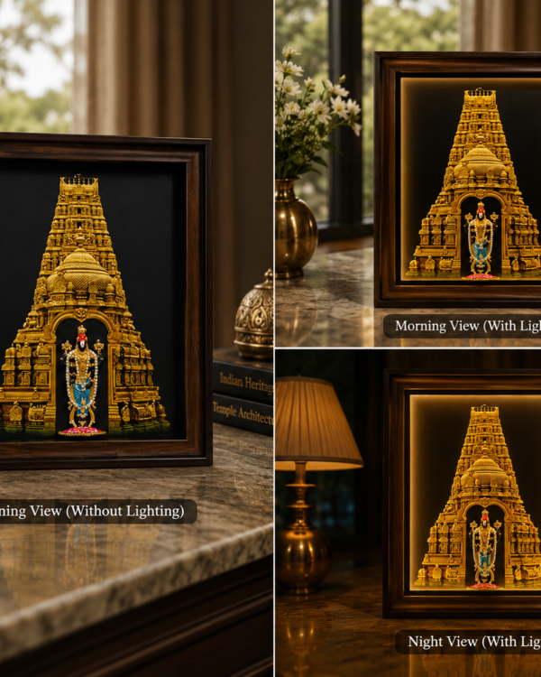 Lord Tirumala Balaji Presence in the Divine Anandanilayam Concept Frame - Temple Gopuram Backdrop
