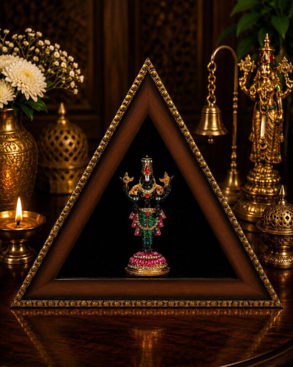 Lord Balaji with Alankaram - Triangle Sanctum - Gold Plated Idol