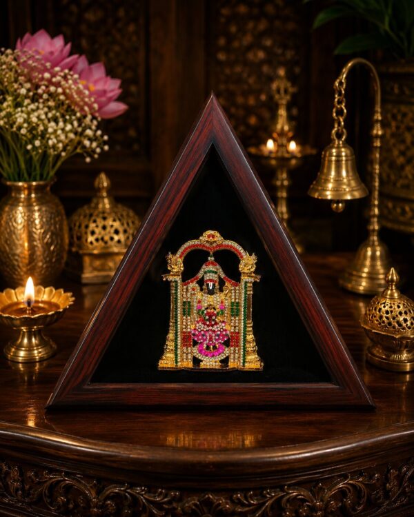 Lord Balaji Lakshmi Sametha - Antique Triangle Sanctum - Gold Plated Idol