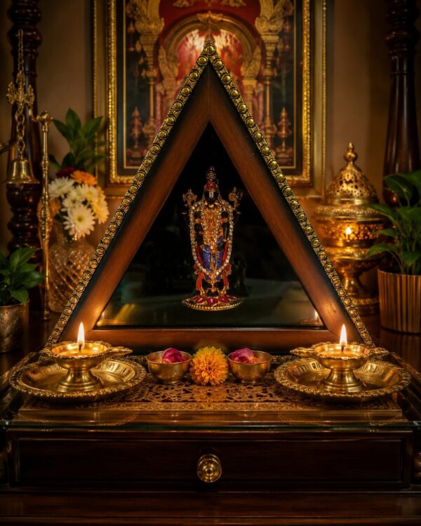Lord Balaji with Divine Alankaram - Antique Triangle Sanctum - Gold Plated Idol