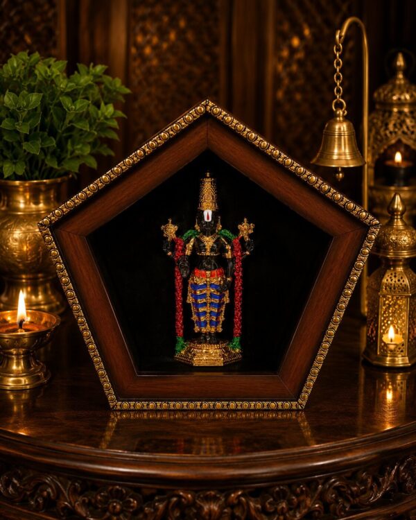 Lord Balaji With Divine Alankaram - A Pentagon Shaped Sanctum - Gold Plated Idol