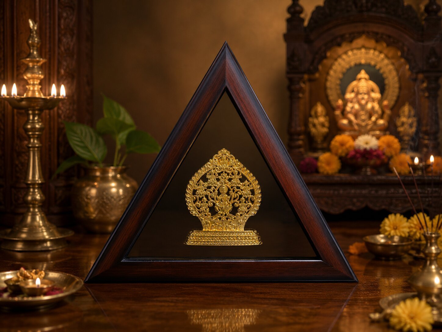 Divine Astalakshmi Antique Triangle Sanctum - Gold Plated Idol