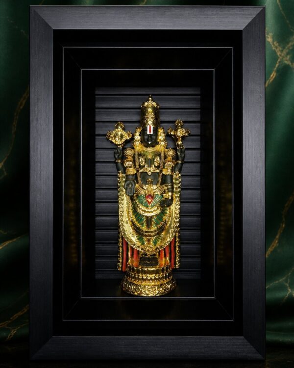 Lord Tirumala Balaji - 24kt Gold Electroplated Idol with Antique Depth Gallery Statement Frame
