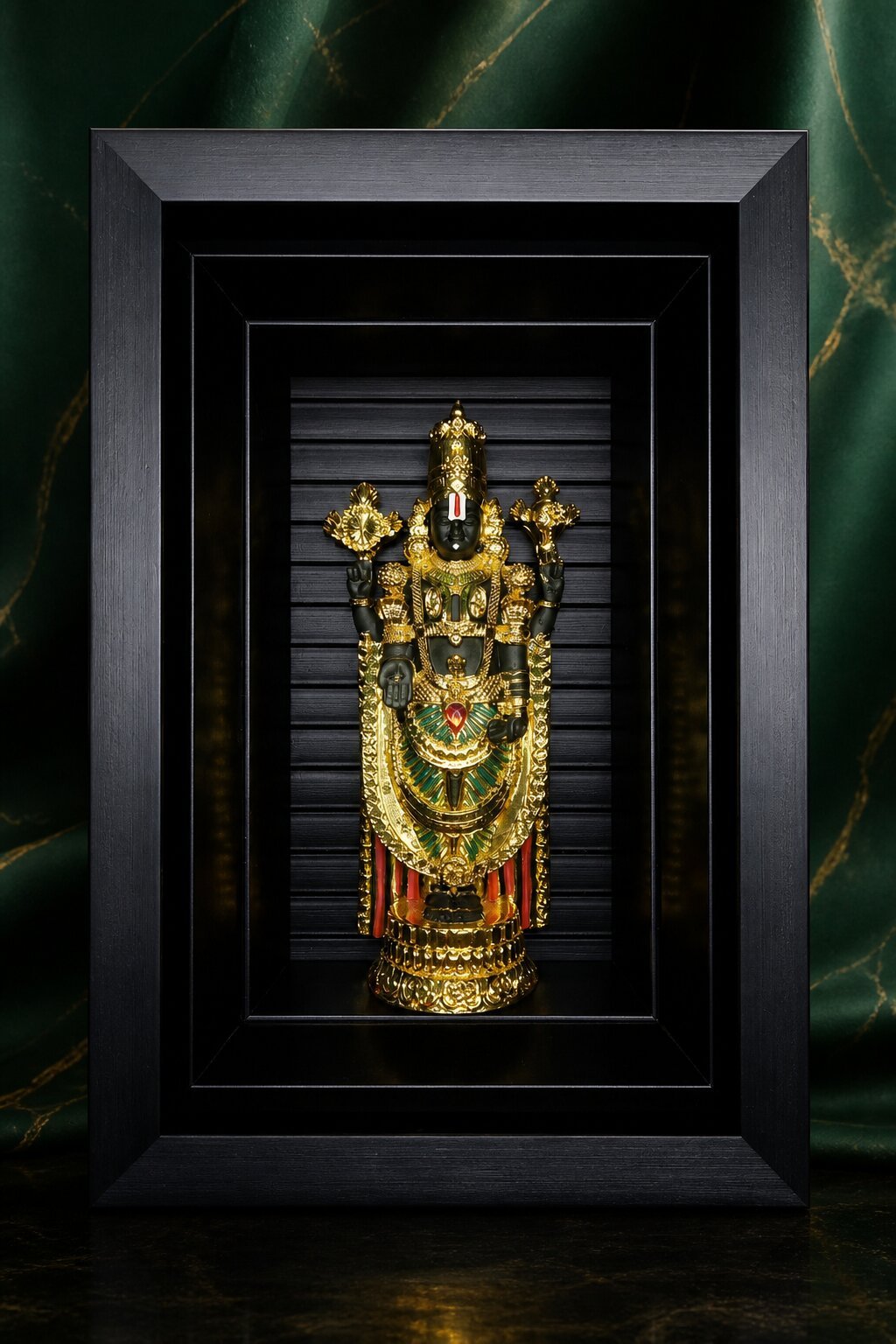Lord Tirumala Balaji - 24kt Gold Electroplated Idol with Antique Depth Gallery Statement Frame