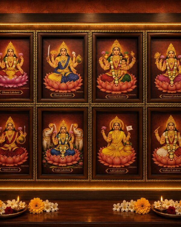 Divine Astalakshmi Statement Wall Decor Frame Set - Antique Gallery Frame With Led Lighting