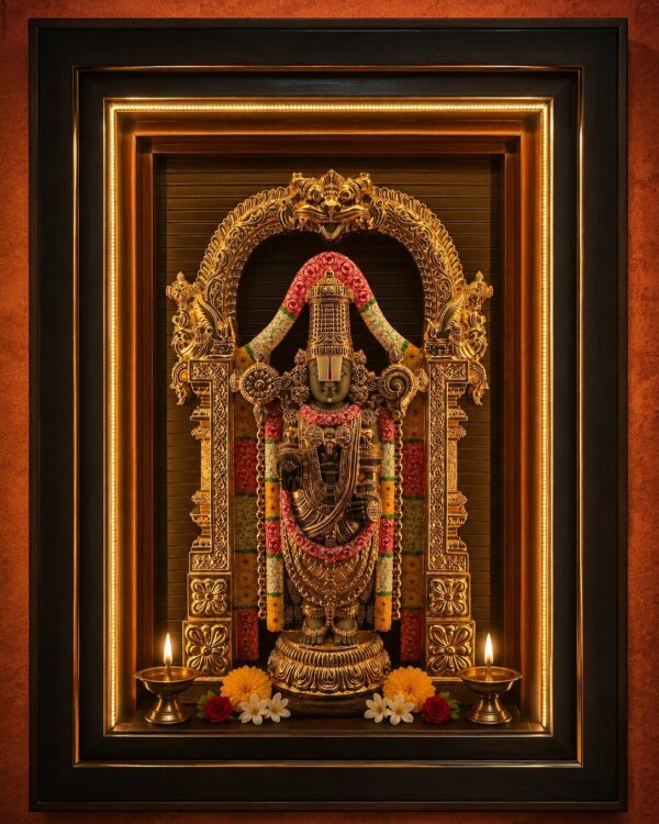 Lord Tirupati Balaji Suvarna Darshan - Antique Gallery Statement Frame With Gold Plated Idol