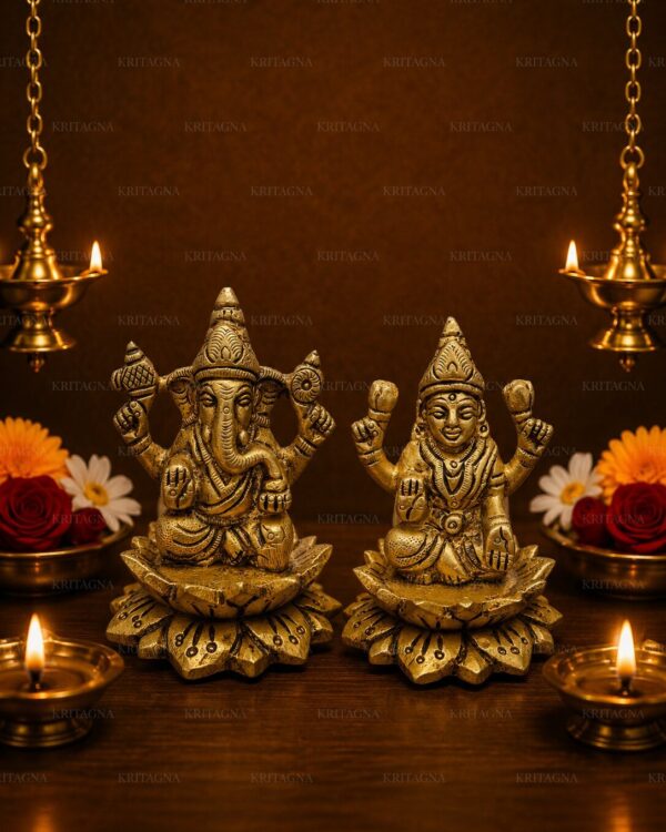 Lord Ganesha & Goddess Lakshmi Devi - Pure Brass Idols