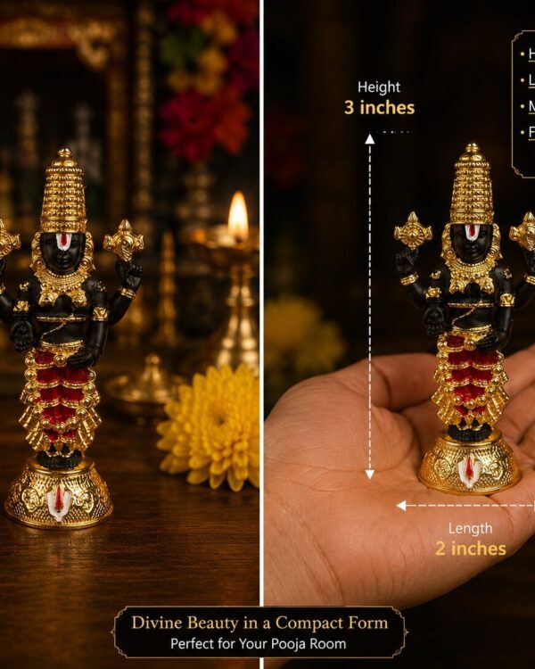 Lord Tirumala Balaji With Dhoti Idol - Goldplated Metal Alloy Finish - For Poojaroom and Car Dashboard