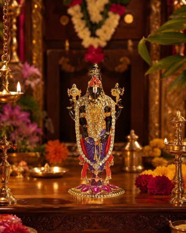 Lord Tirumala Balaji Idol - Goldplated Metal Alloy Idol - For Poojaroom & Car Dashboard