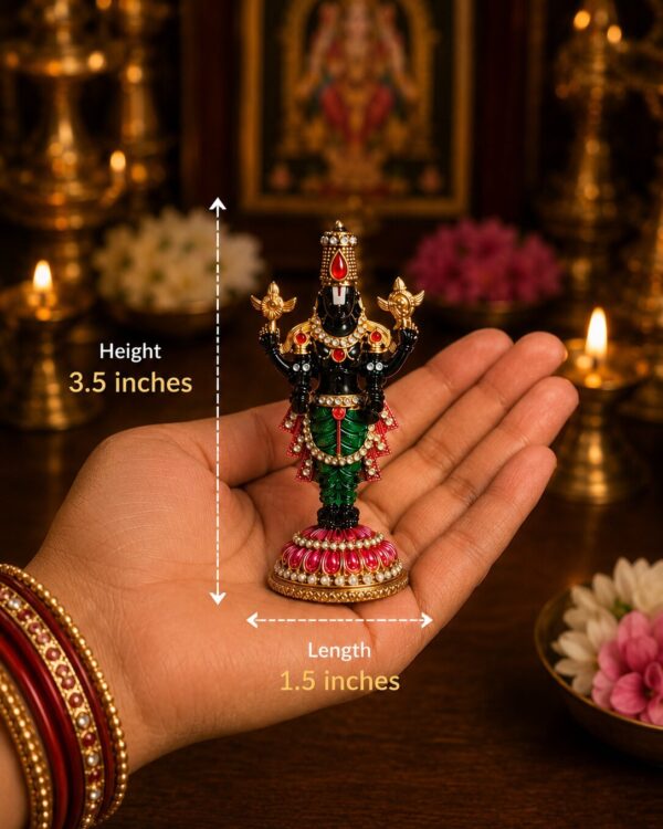 lord Tirumala Balaji With Alankaram Idol - Goldplated Metal Alloy - For Poojaroom & Car Dashboard