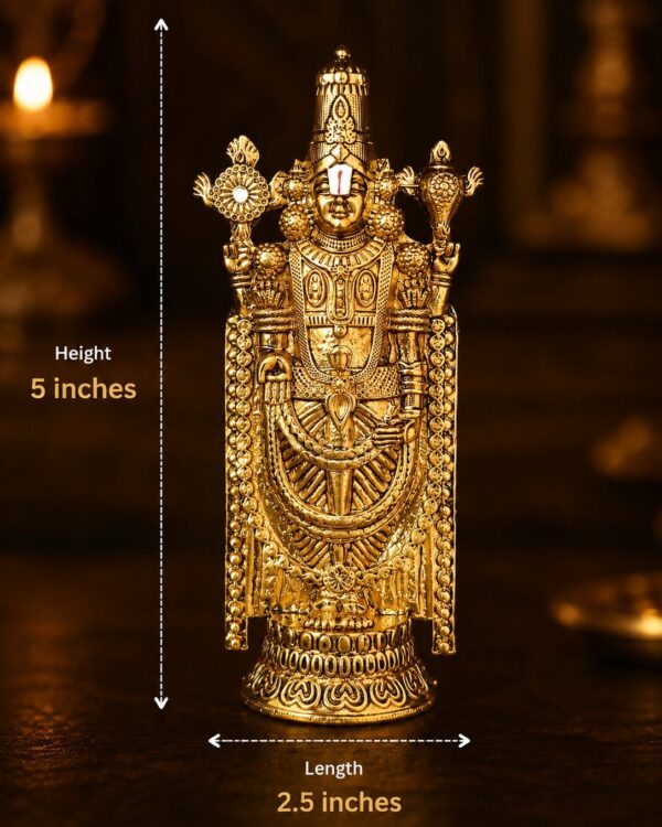 Lord Tirumala Balaji Suvarna Darshan Idol - Goldplated Metal Alloy - For Poojaroom & Car Dashboard