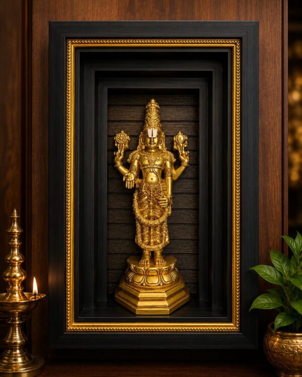 Lord Tirumala Balaji Suvarna Darshan - Divine Alankaram Idol in Antique Black & Gold Depth Statement Frame