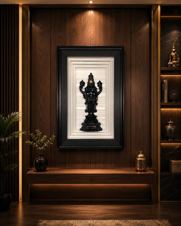 Lord Tirumala Balaji Netra Darshan - Antique Black & White Statement Depth Frame