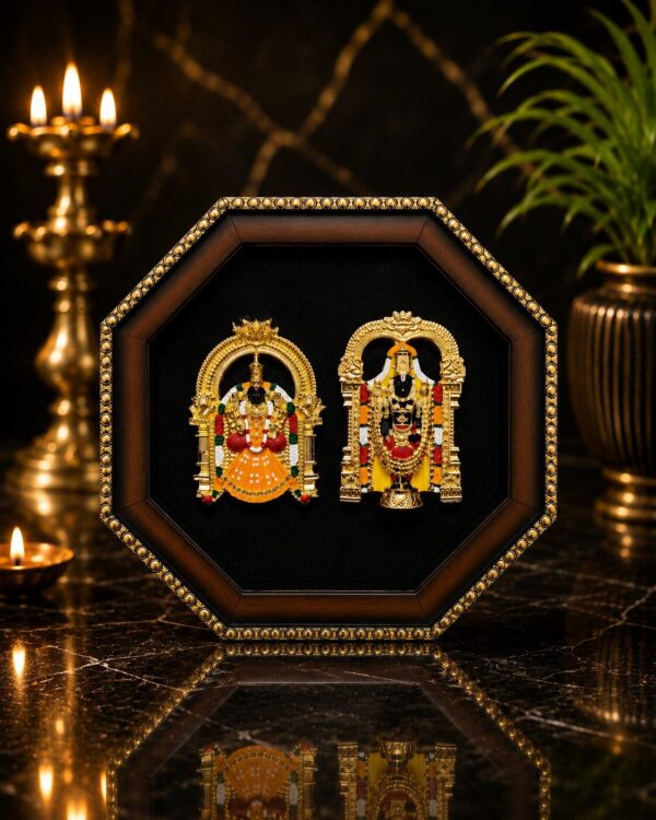 Lord Balaji with Alivelu Mangamma Sametha - 24kt Gold Plated Idols with Antique Octagon Shaped Sanctum