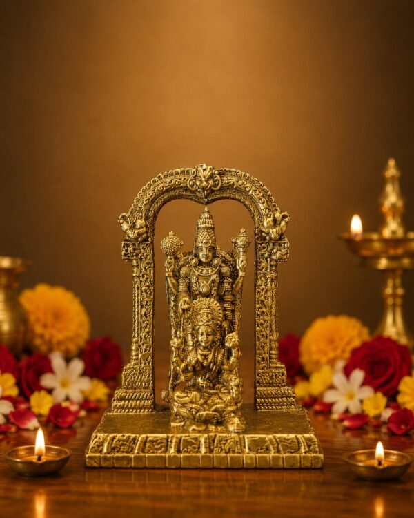 Lord Balaji With Goddess Lakshmi Devi Sametha - Pure Antique Brass Idol