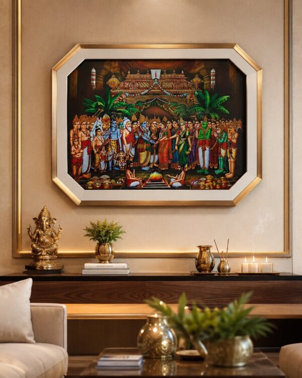 Divine Srinivasa Kalyanam - Octagon Shaped Antique Gallery Statement Frame - Ultra HD Pigment Art Print