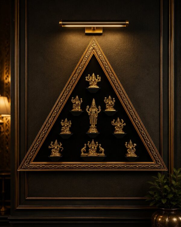 Divine Astalakshmi & Lord Balaji in Pure Brass - Antique Triangle Statement Sanctum