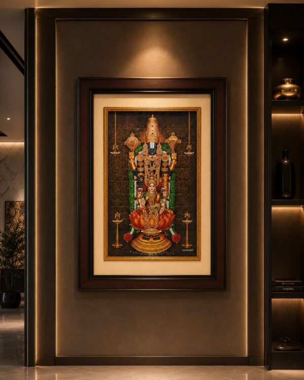 Lord Balaji with Goddess Lakshmi Sametha - Ultra HD Pigment Art Print - Mounted Gallery Statement Frame