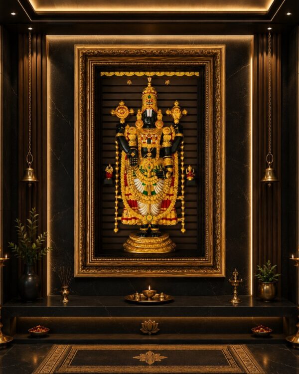 The Kaliyuga Srinivasa Swarna Vaibhavam - 4ft 24kt Gold Electroplated Idol - Antique Gallery Statement Wall Sanctum