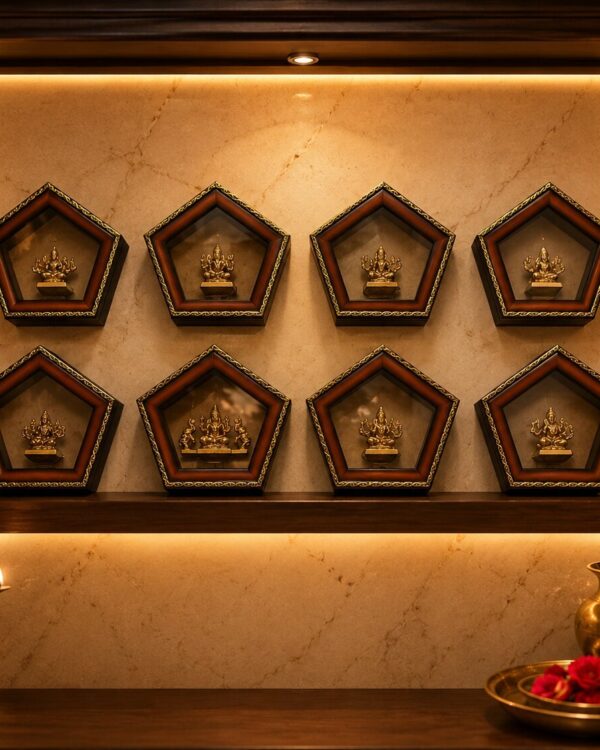Astalakshmi 8 Frame Set - Antique Pentagon Sanctum - Pure Brass Idols
