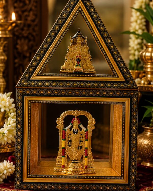 The Glory of Tirumala Temple - A Masterpiece Replica Of Tirumala Lord Balaji - 24Kt Gold Plated Idol