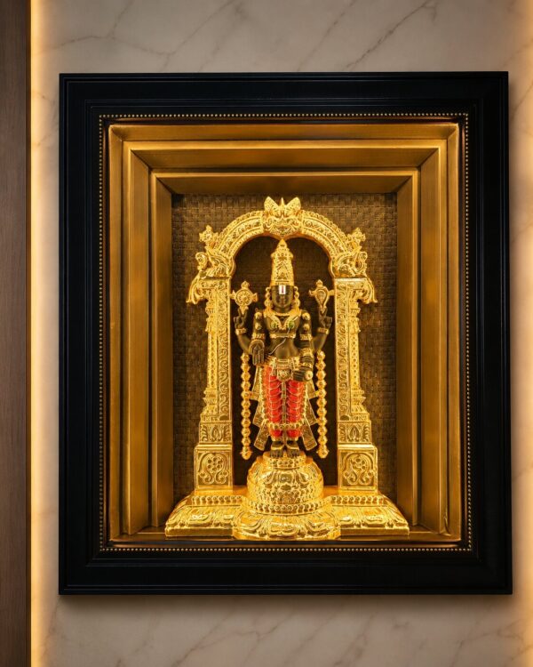Kaliyuga Daivam - The Divine Majesty Lord Tirumala Balaji - 24kt Gold Electroplated Idol - Antique Depth Gallery Frame