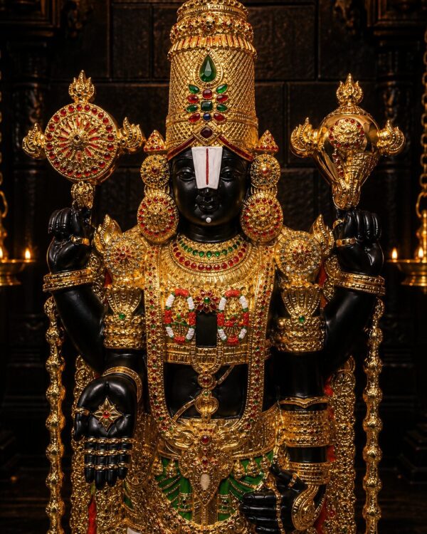 The Divine Majesty of Kaliyuga - Lord Tirumala Balaji 24kt Gold Alankara Electroplated Idol - 4ft