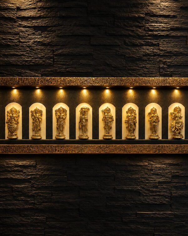 The Dashavtar Heritage Grandeur Sanctum - Antique Brass Idols - Antique Gallery Frame With Led Lighting