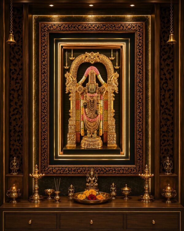 The Supreme Majesty Kaliyuga Daivam Lord Srinivasa(Balaji) Suvarna Alankara Darshan Statement Frame - 2ft Idol